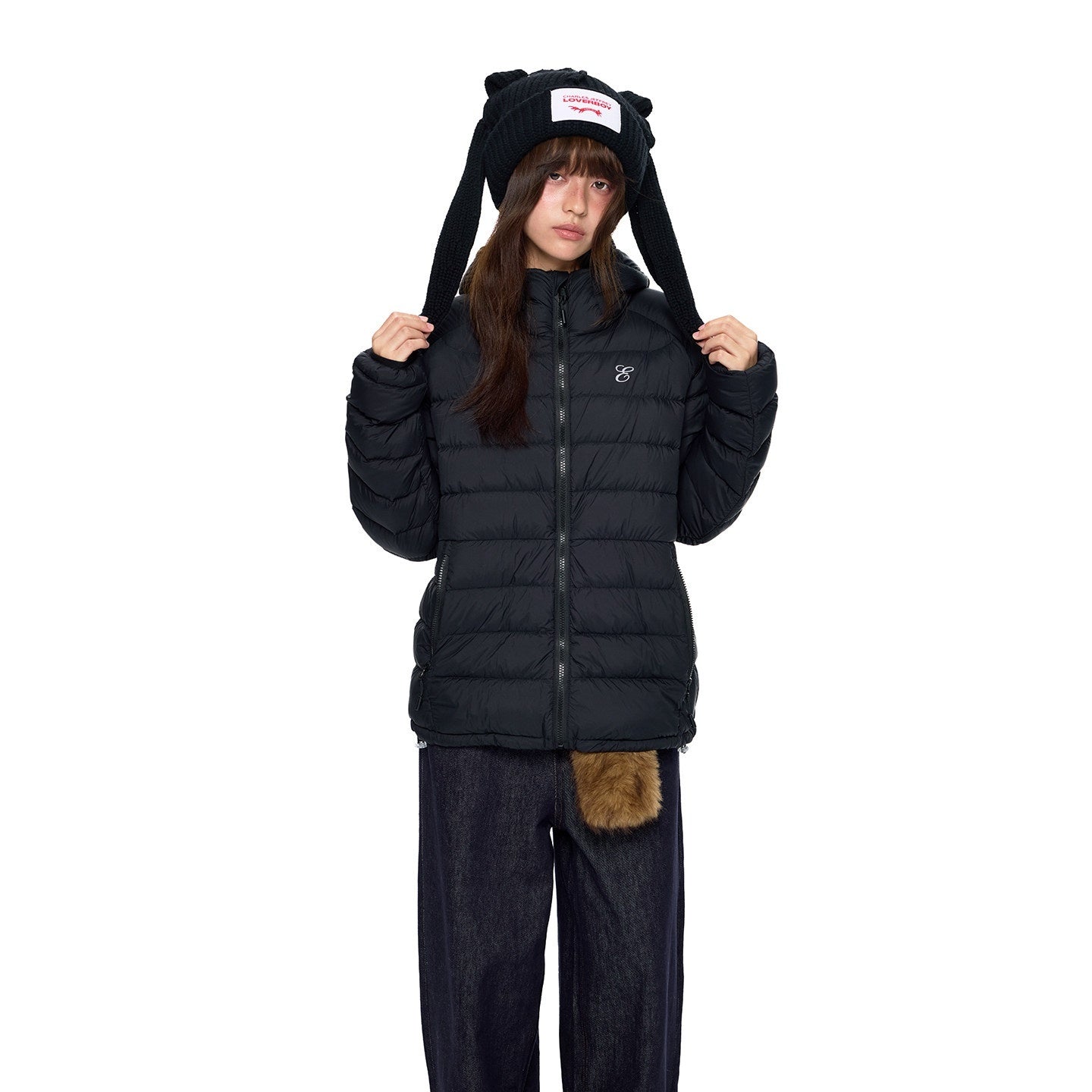 EZEK_Gray_Rib_Print_Hooded_Loose_Pockets_Women's_Nylon_White_Duck_Down_Jackets_981094434268_MISSTT