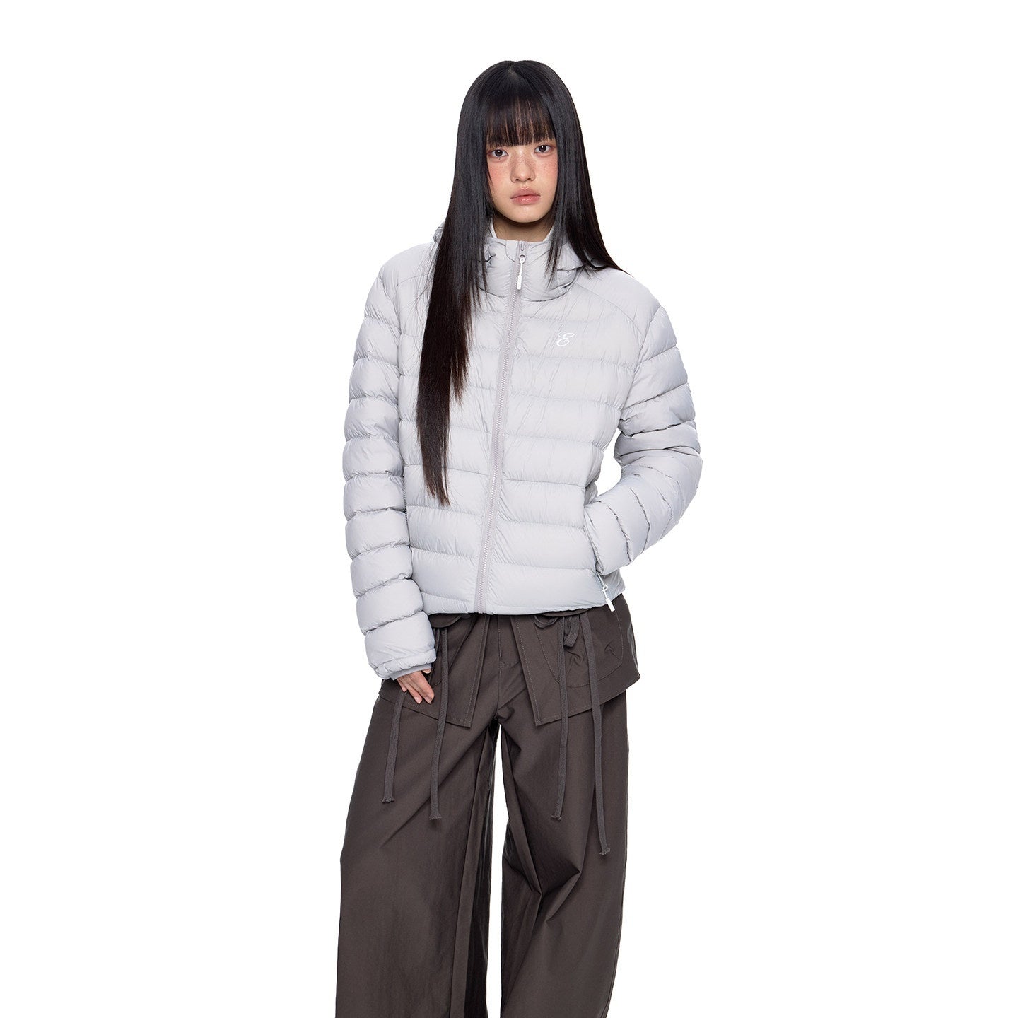 EZEK_Gray_Rib_Print_Hooded_Loose_Pockets_Women's_Nylon_White_Duck_Down_Jackets_981094434268_MISSTT