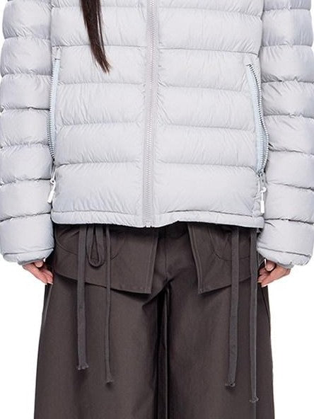 EZEK Gray Rib Print Hooded Loose Pockets Women's Nylon White Duck Down Jackets