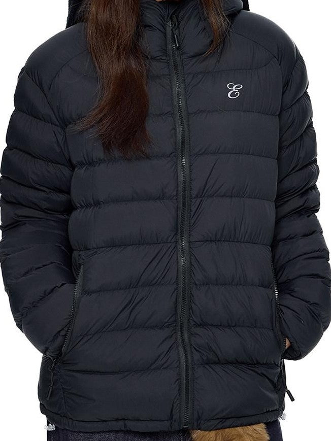EZEK Gray Rib Print Hooded Loose Pockets Women's Nylon White Duck Down Jackets