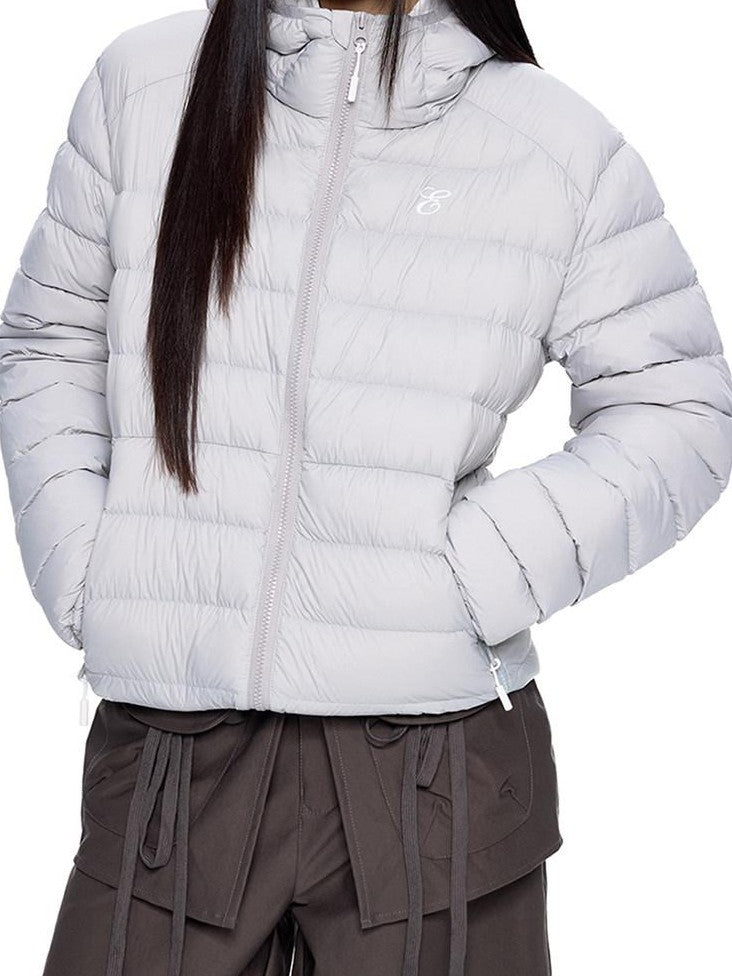 EZEK Gray Rib Print Hooded Loose Pockets Women's Nylon White Duck Down Jackets