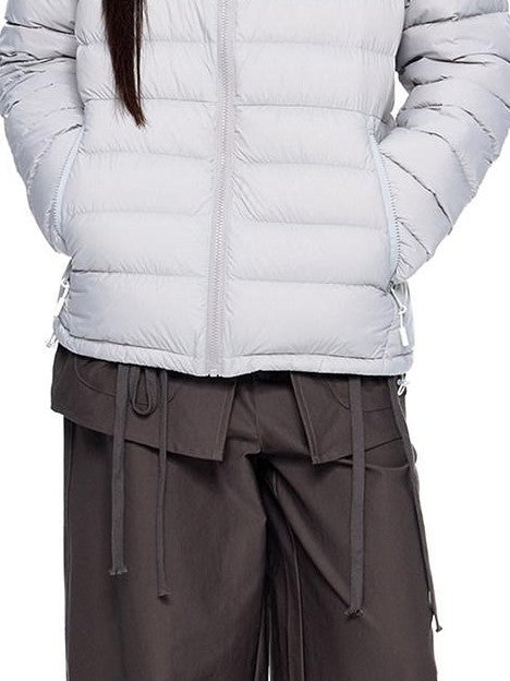 EZEK Gray Rib Print Hooded Loose Pockets Women's Nylon White Duck Down Jackets