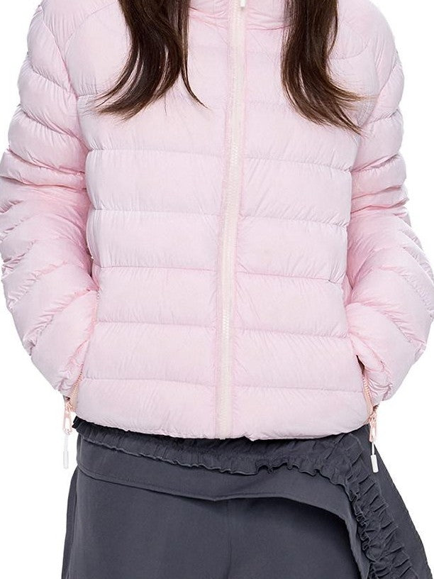 EZEK Gray Rib Print Hooded Loose Pockets Women's Nylon White Duck Down Jackets