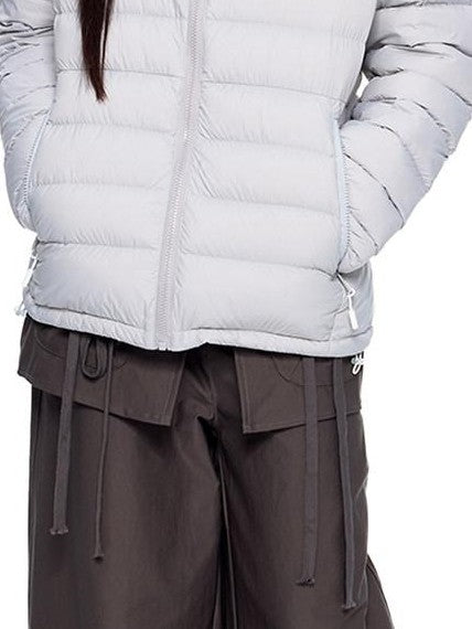 EZEK Gray Rib Print Hooded Loose Pockets Women's Nylon White Duck Down Jackets