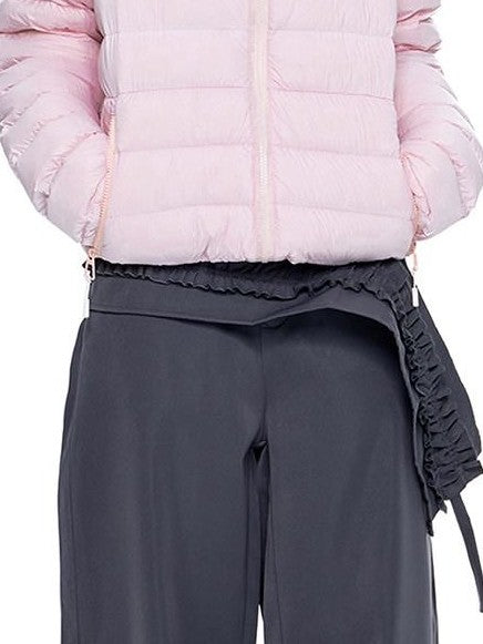 EZEK Gray Rib Print Hooded Loose Pockets Women's Nylon White Duck Down Jackets