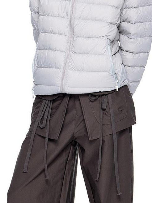 EZEK Gray Rib Print Hooded Loose Pockets Women's Nylon White Duck Down Jackets