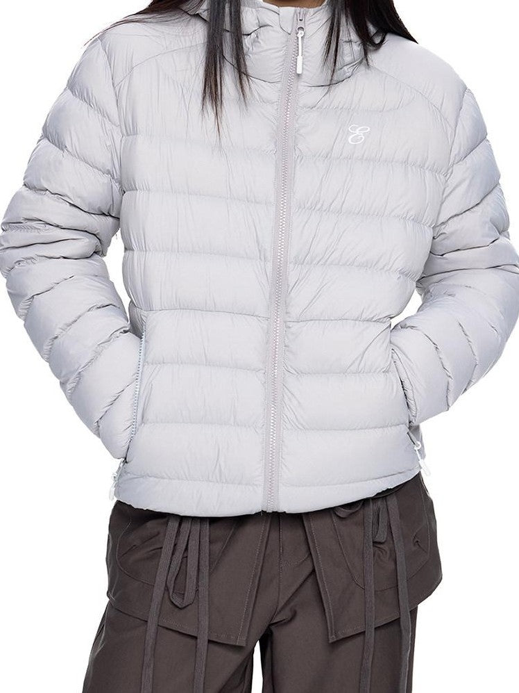 EZEK Gray Rib Print Hooded Loose Pockets Women's Nylon White Duck Down Jackets