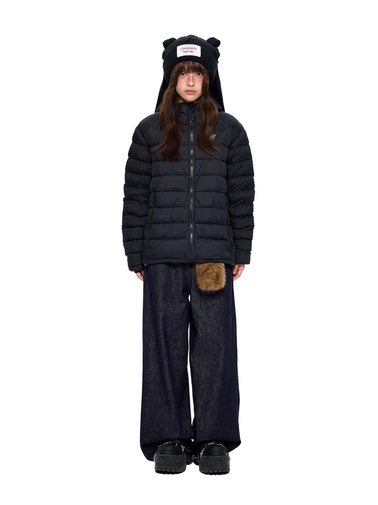 EZEK Gray Rib Print Hooded Loose Pockets Women's Nylon White Duck Down Jackets