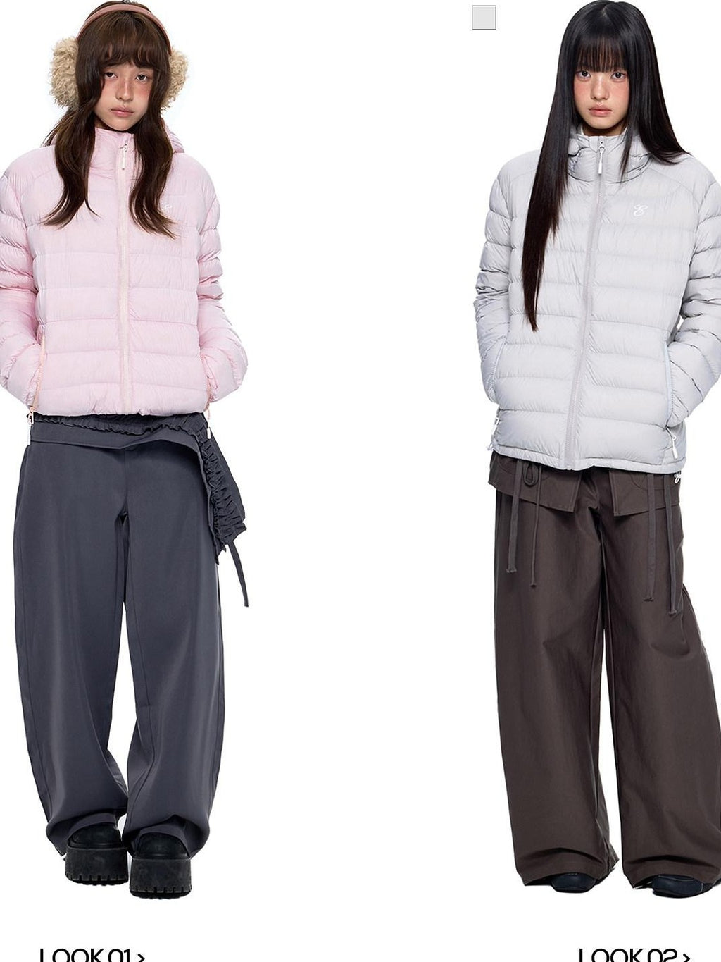 EZEK Gray Rib Print Hooded Loose Pockets Women's Nylon White Duck Down Jackets