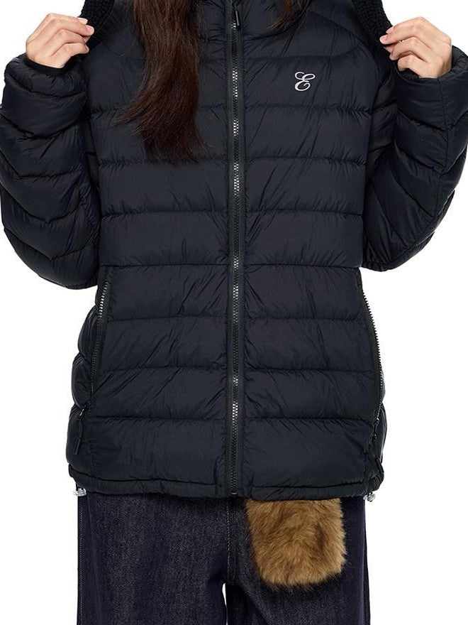 EZEK Gray Rib Print Hooded Loose Pockets Women's Nylon White Duck Down Jackets