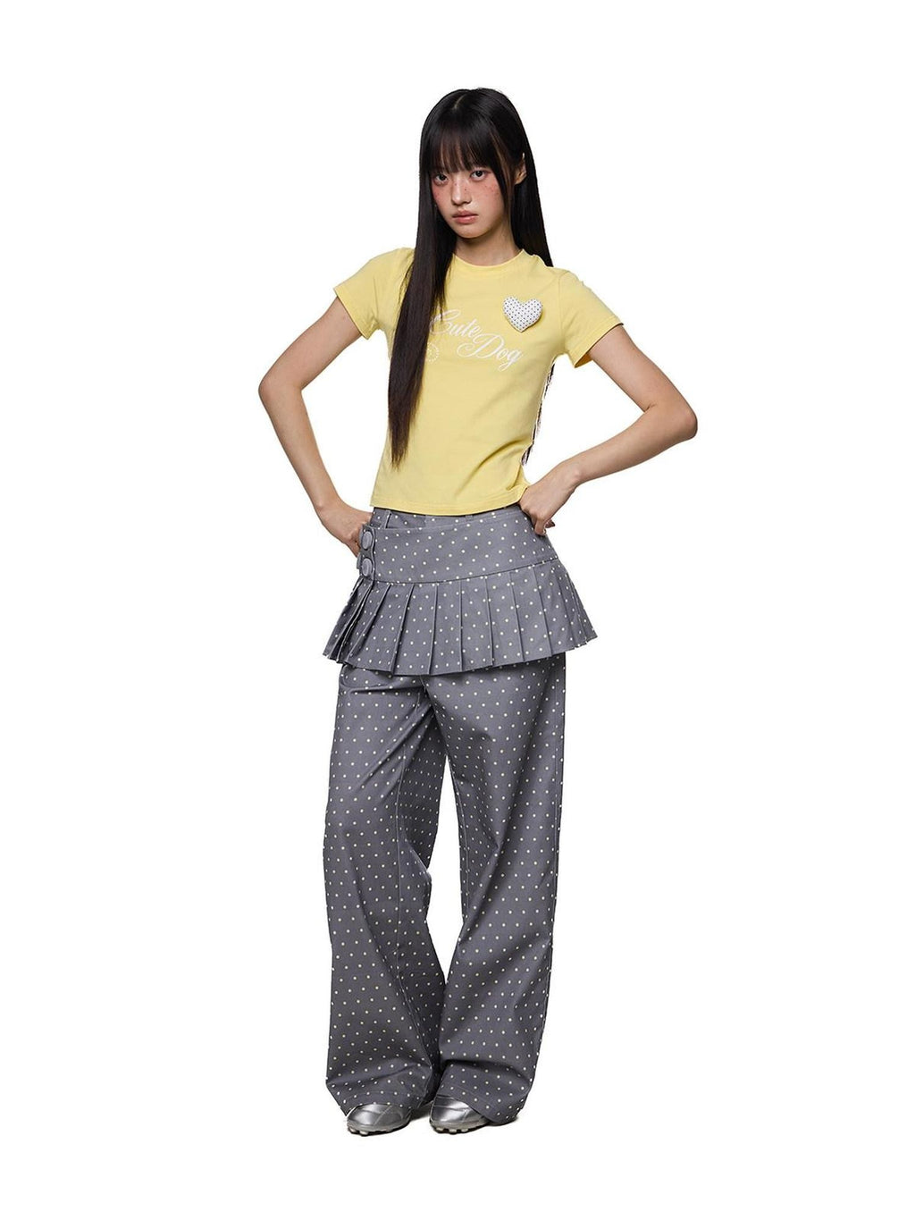 EZEK Gray Yellow Polka Dot Detachable Pleated Women's Rayon Skorts