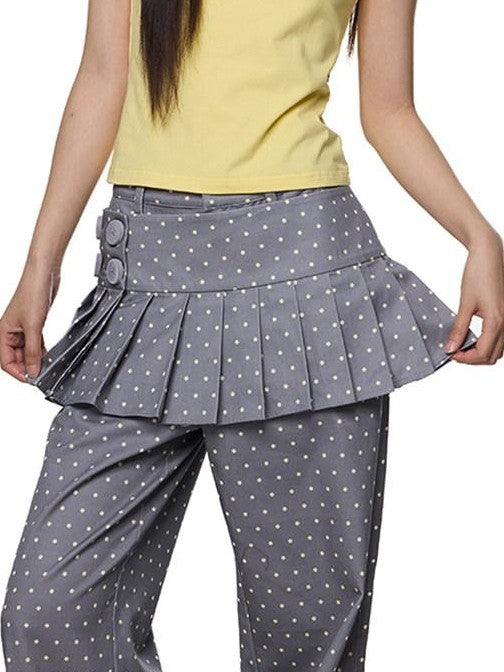 EZEK Gray Yellow Polka Dot Detachable Pleated Women's Rayon Skorts