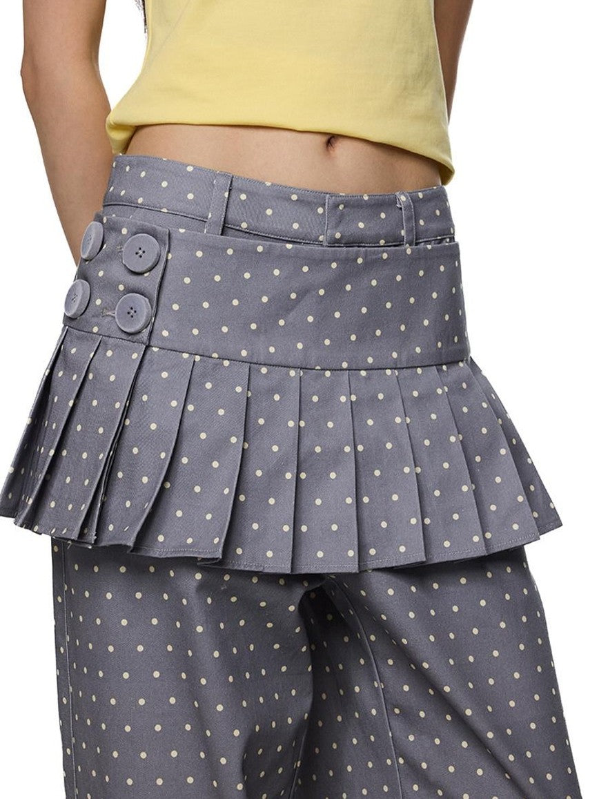 EZEK Gray Yellow Polka Dot Detachable Pleated Women's Rayon Skorts