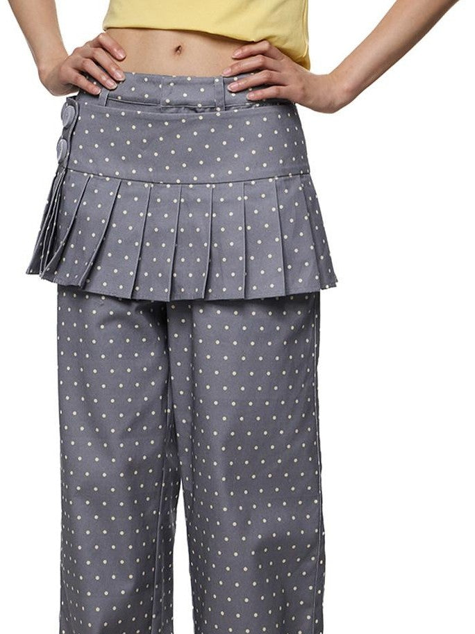 EZEK Gray Yellow Polka Dot Detachable Pleated Women's Rayon Skorts