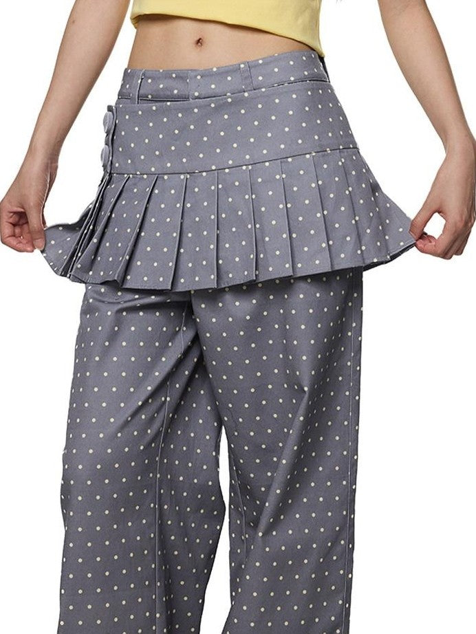 EZEK Gray Yellow Polka Dot Detachable Pleated Women's Rayon Skorts