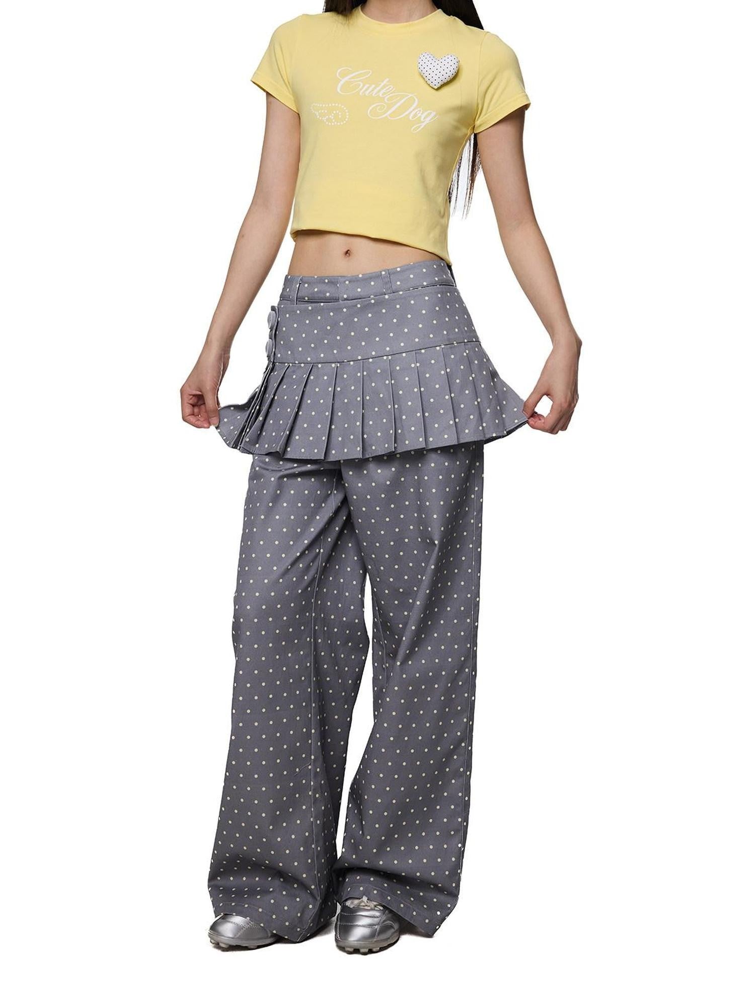 EZEK Gray Yellow Polka Dot Detachable Pleated Women's Rayon Skorts