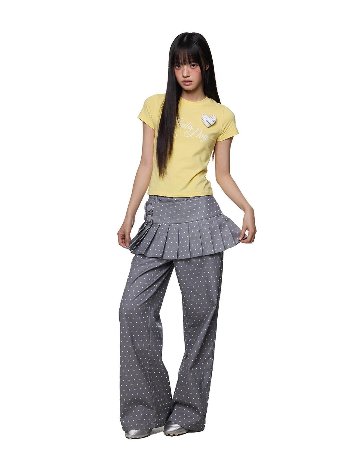 EZEK Gray Yellow Polka Dot Detachable Pleated Women's Rayon Skorts