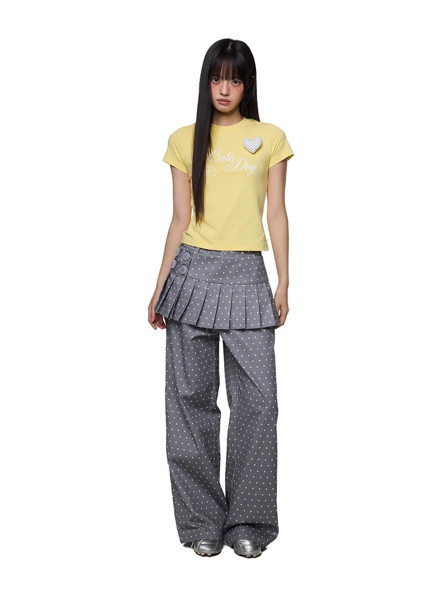 EZEK Gray Yellow Polka Dot Detachable Pleated Women's Rayon Skorts
