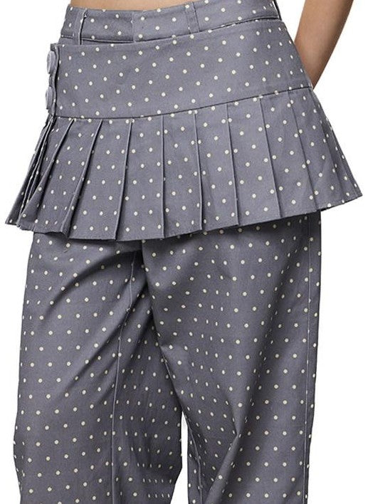 EZEK Gray Yellow Polka Dot Detachable Pleated Women's Rayon Skorts