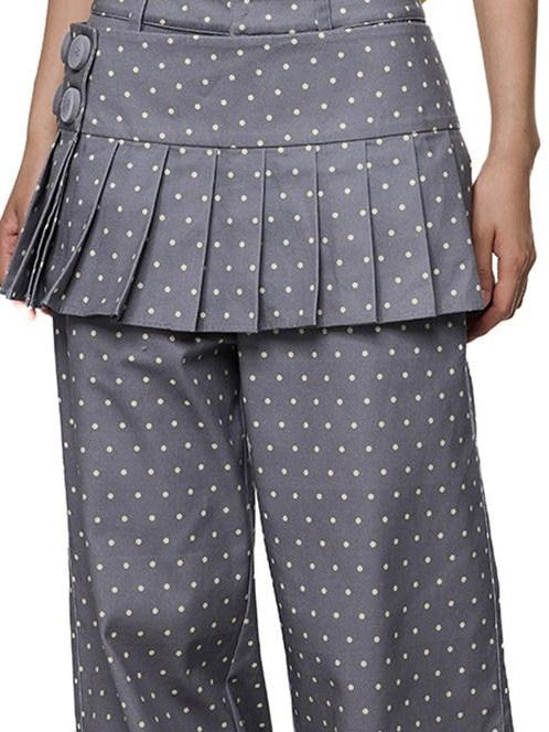 EZEK Gray Yellow Polka Dot Detachable Pleated Women's Rayon Skorts