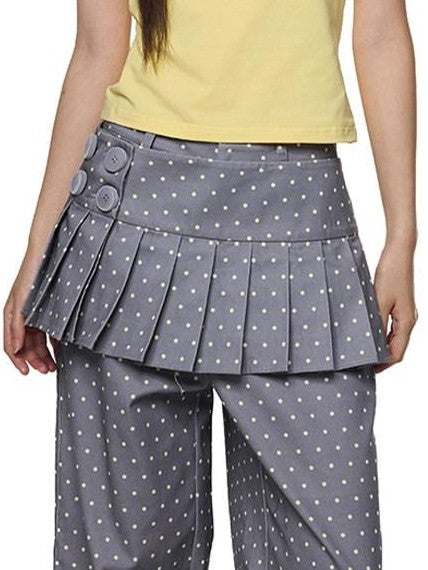 EZEK Gray Yellow Polka Dot Detachable Pleated Women's Rayon Skorts