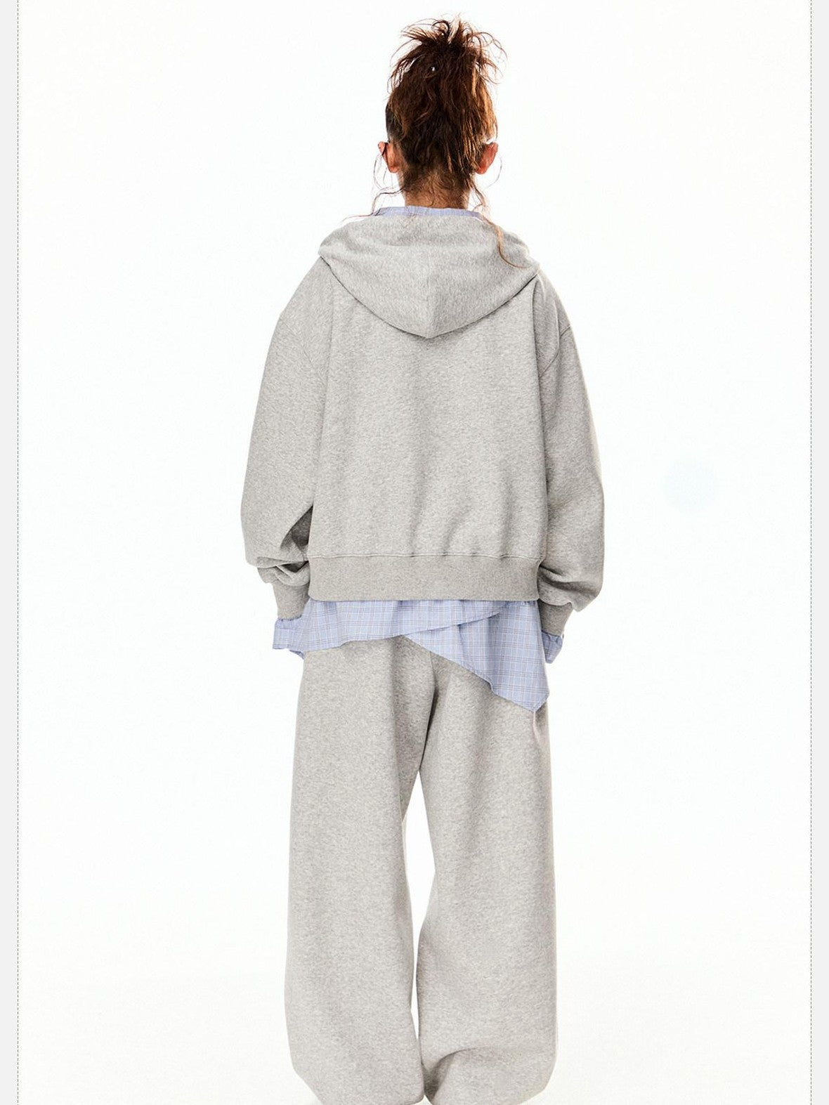 EZEK Grey Colorblock Hooded Zip Loose Fit Women's Cotton Blend Tracksuit Sets