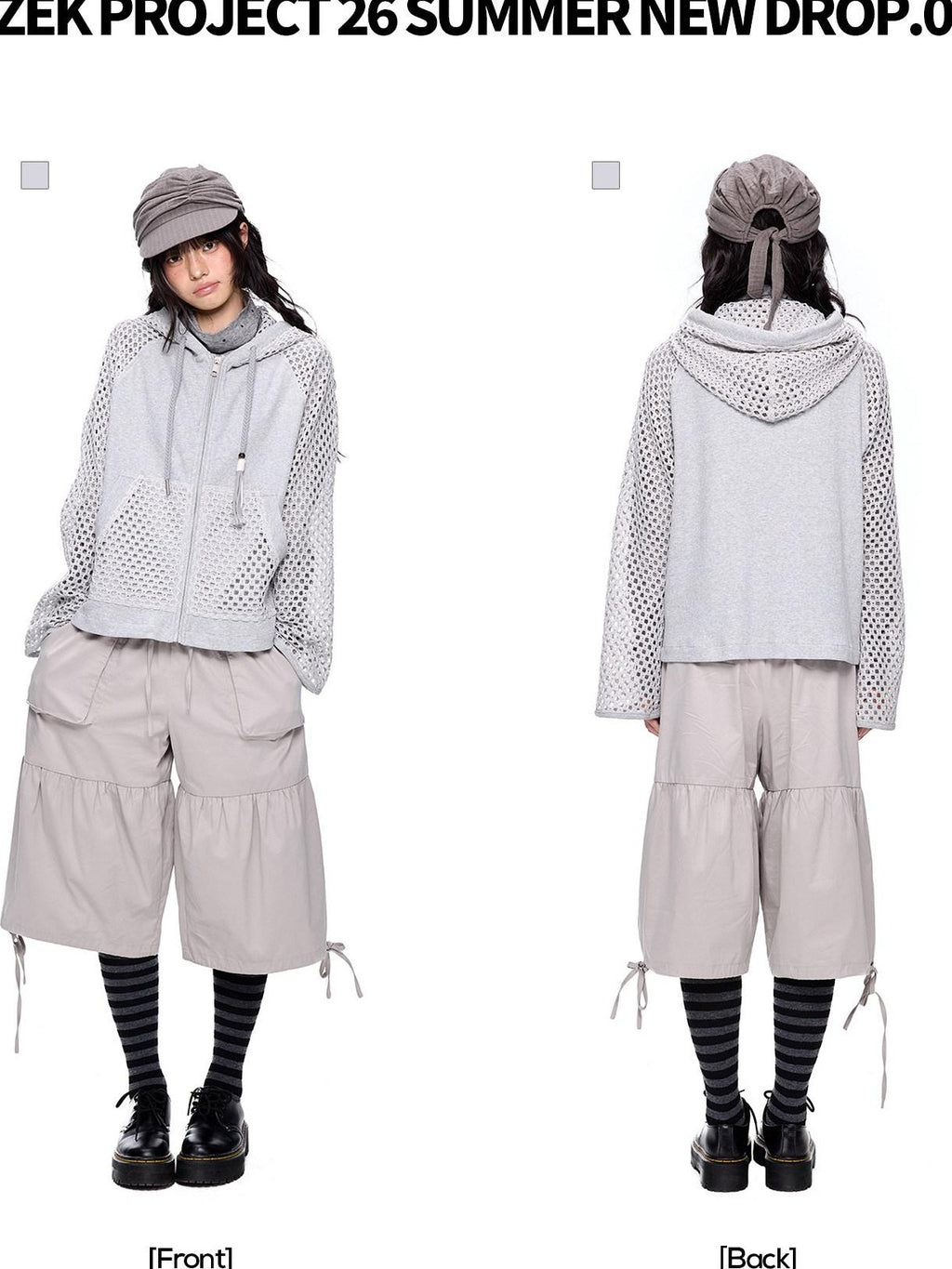 EZEK Grey Cutout Paneling Letter Print Loose Fit Long Sleeve Women's Zip-up Hoodies