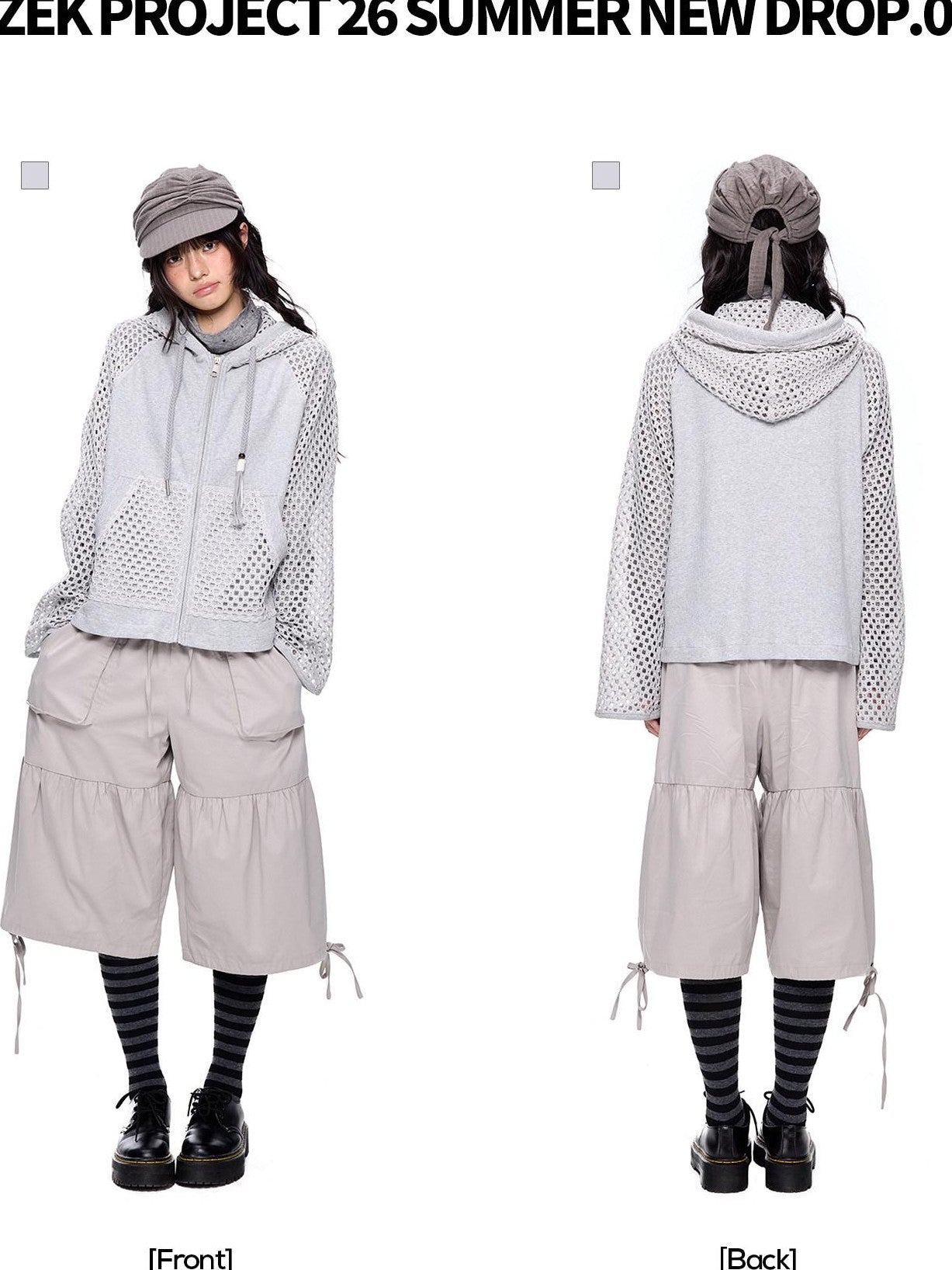 EZEK Grey Cutout Paneling Letter Print Loose Fit Long Sleeve Women's Zip-up Hoodies