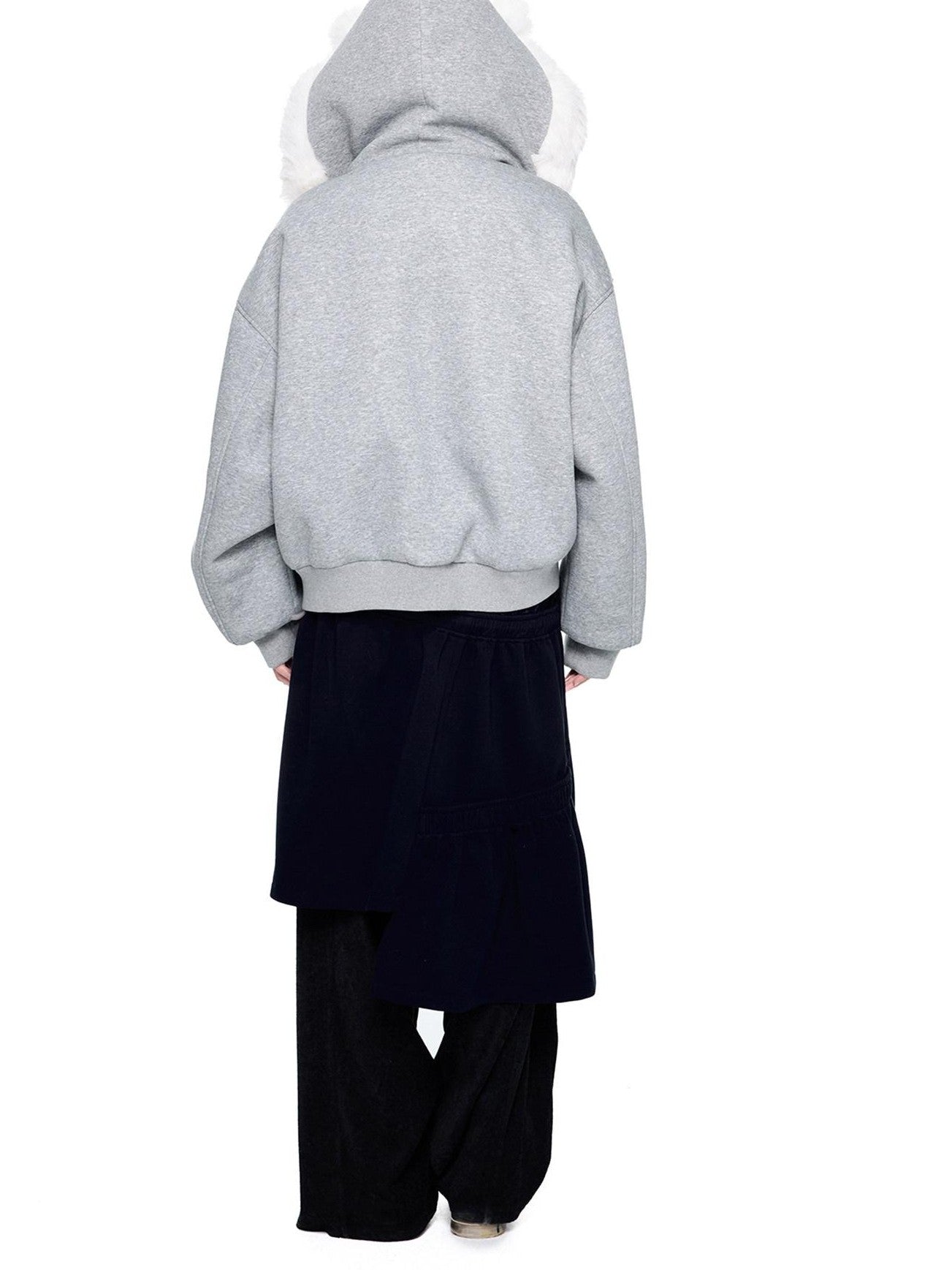 EZEK Grey Fluffy Ear Reversible Hooded Zipper Women's Cotton Puffer Jackets