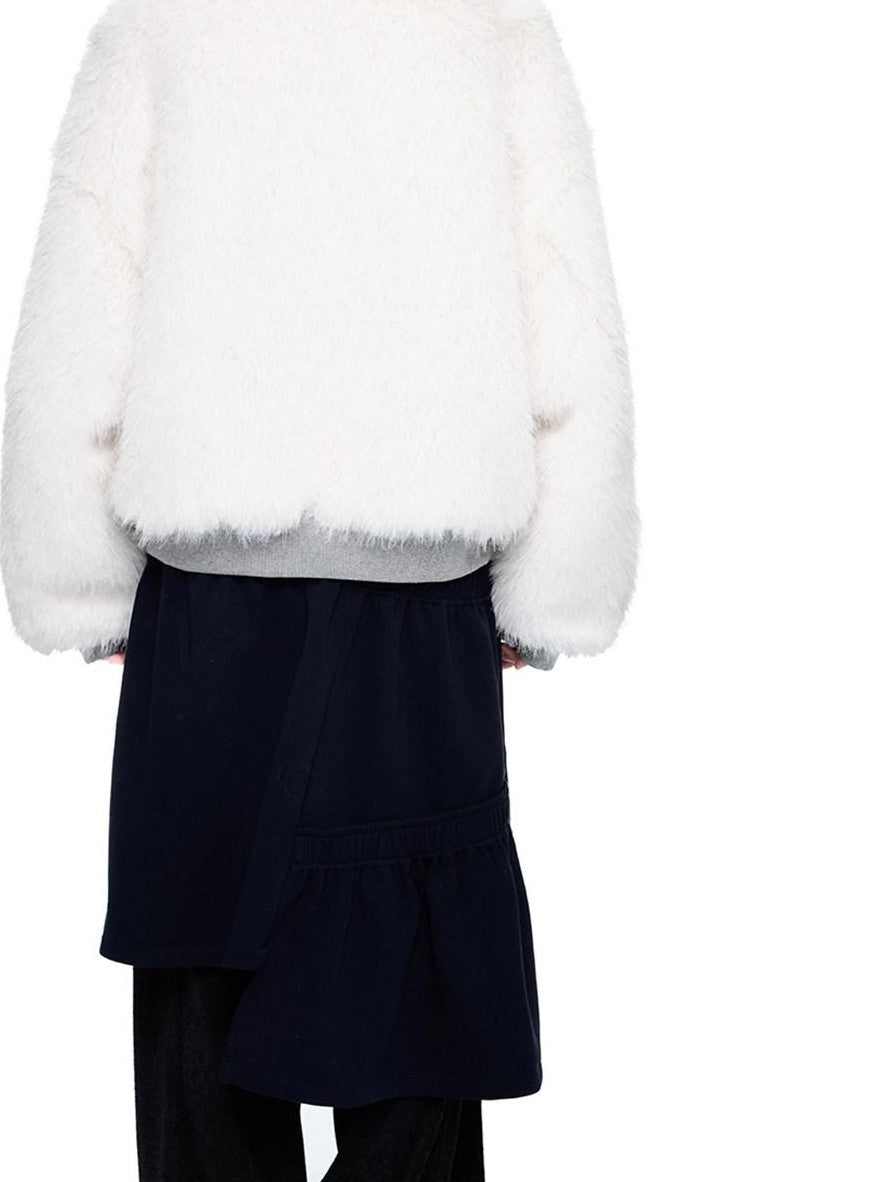 EZEK Grey Fluffy Ear Reversible Hooded Zipper Women's Cotton Puffer Jackets