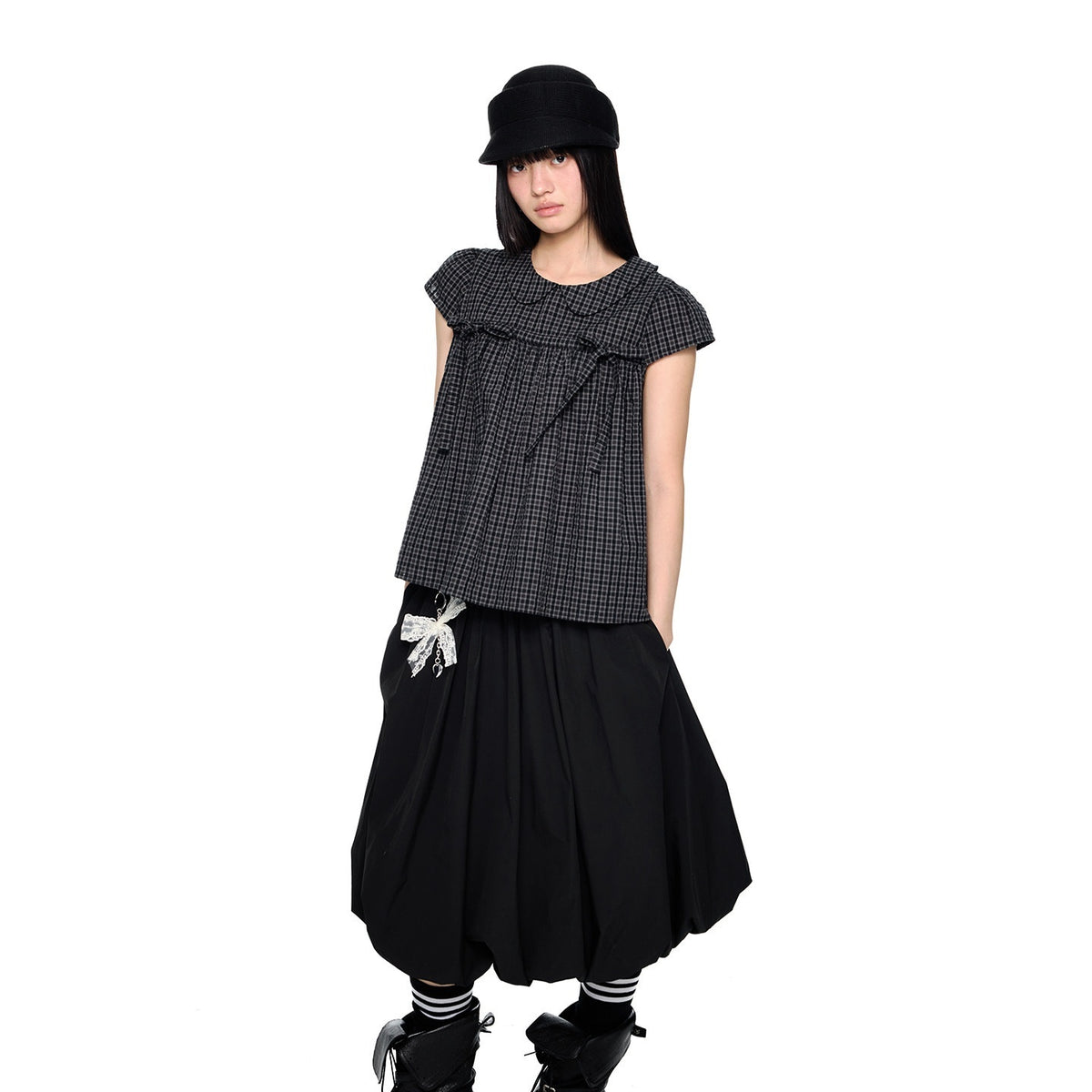 EZEK_Grid_Doll_Collar_Print_Women's_Cotton_Short_Sleeve_T-shirts_1018879686954_MISSTT