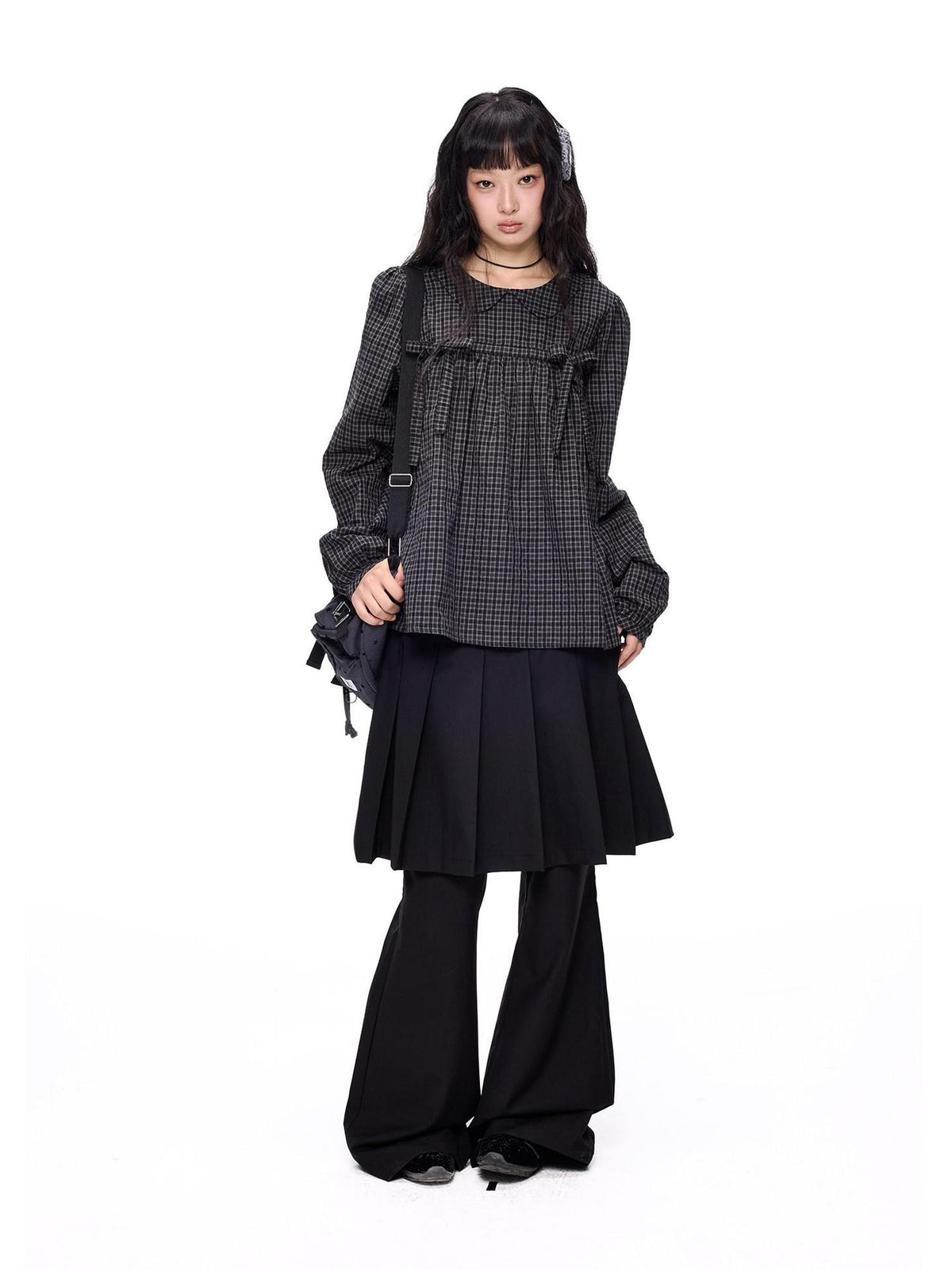 EZEK Grid Doll Collar Print Women's Cotton Short Sleeve T-shirts