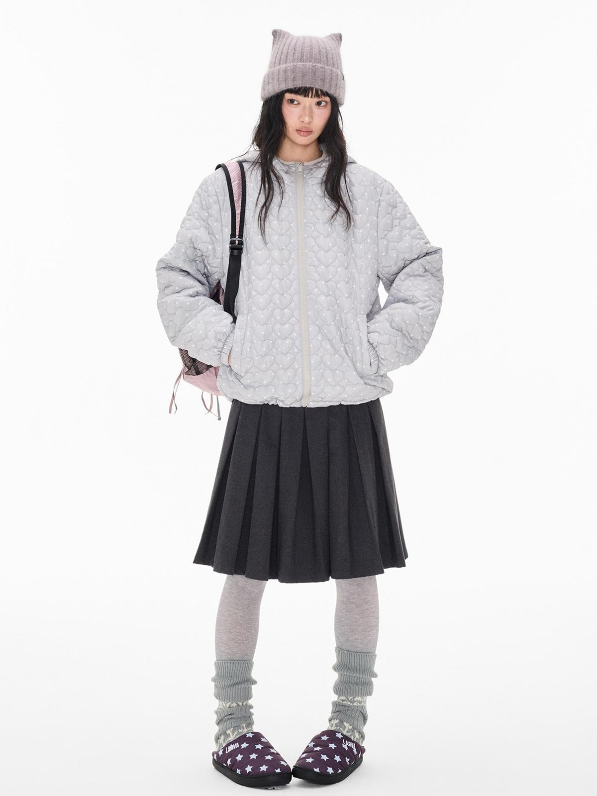 EZEK Heart Quilted Polka Dot Print Women's Polyester Puffer Jackets