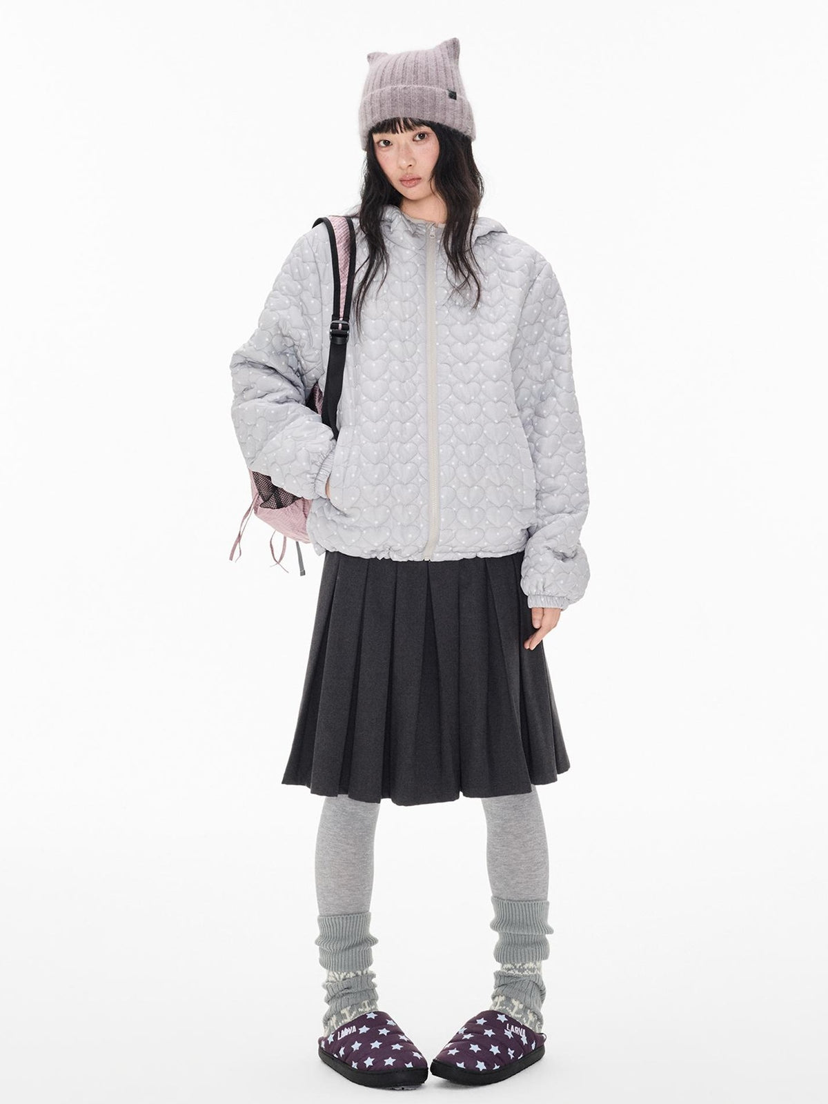EZEK Heart Quilted Polka Dot Print Women's Polyester Puffer Jackets