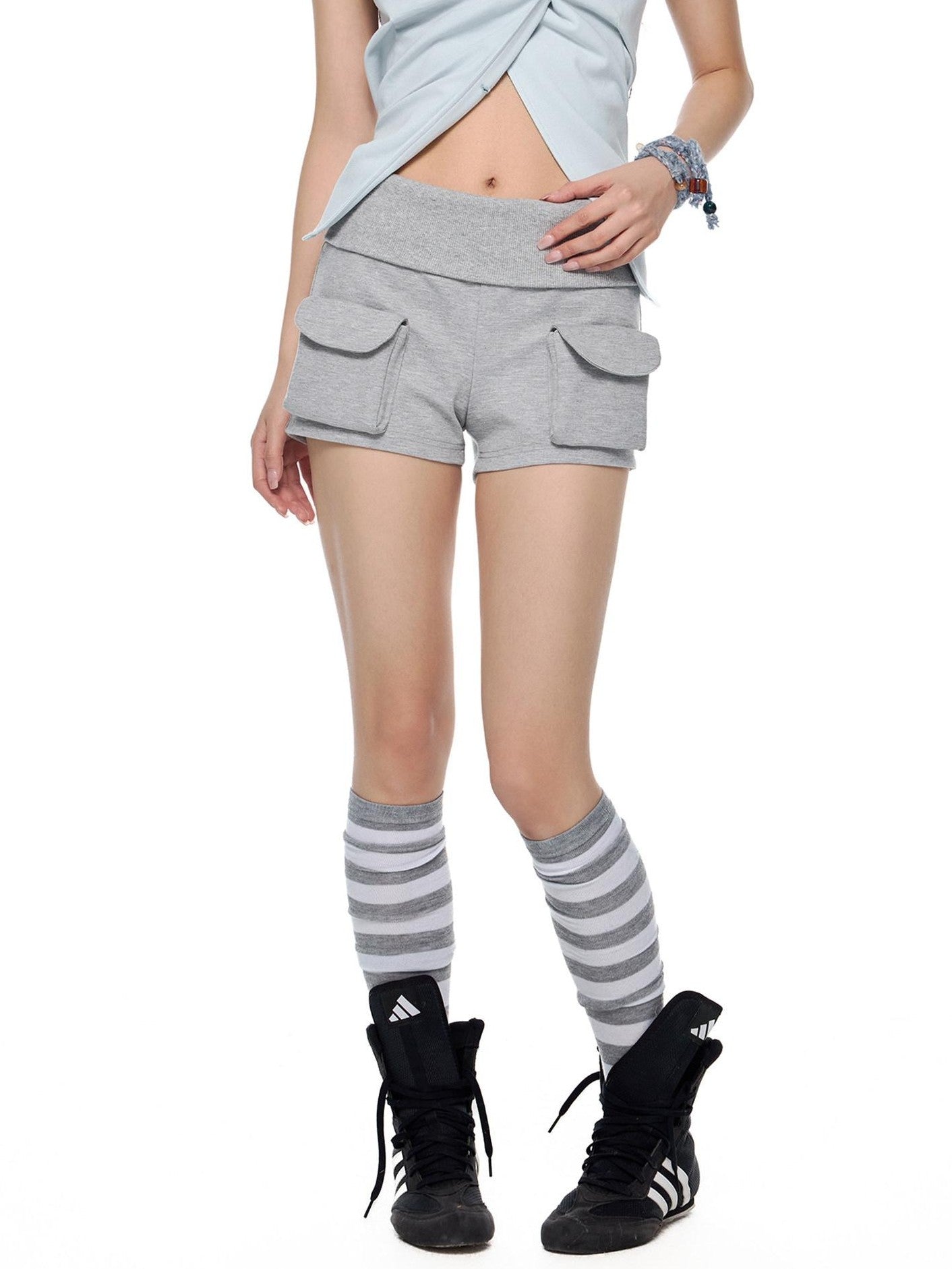 EZEK Heather Gray Pockets Low Rise Elastic Waist Slim Women's Cotton Athletic Shorts