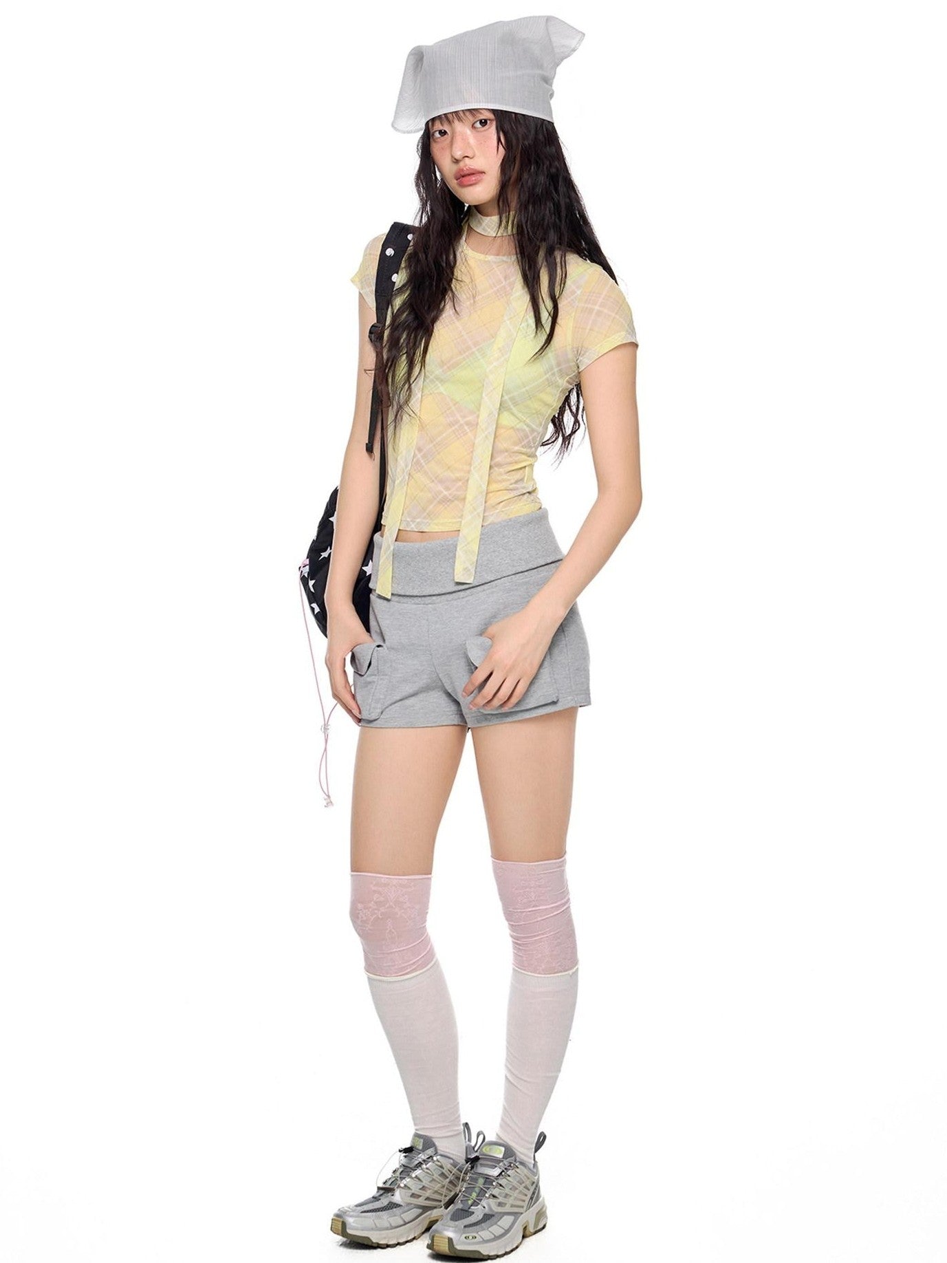 EZEK Heather Gray Pockets Low Rise Elastic Waist Slim Women's Cotton Athletic Shorts