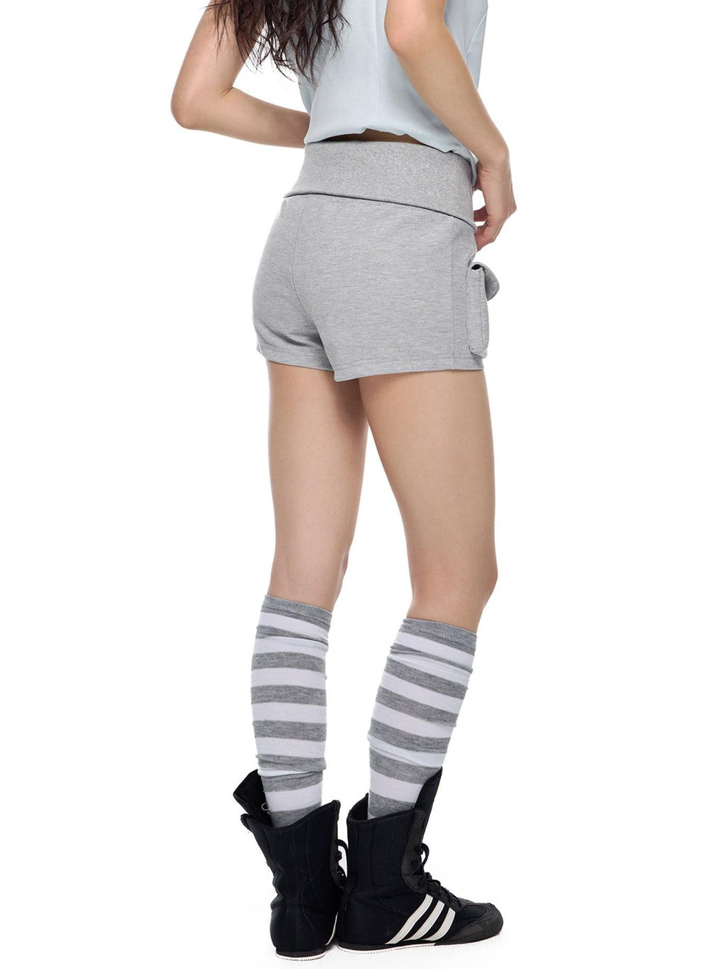 EZEK Heather Gray Pockets Low Rise Elastic Waist Slim Women's Cotton Athletic Shorts