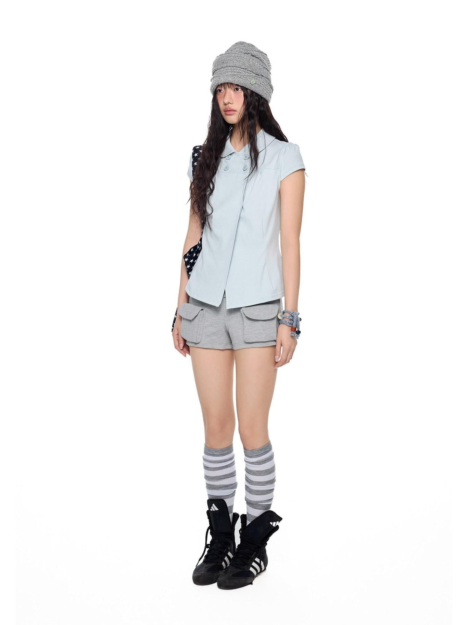 EZEK Heather Gray Pockets Low Rise Elastic Waist Slim Women's Cotton Athletic Shorts