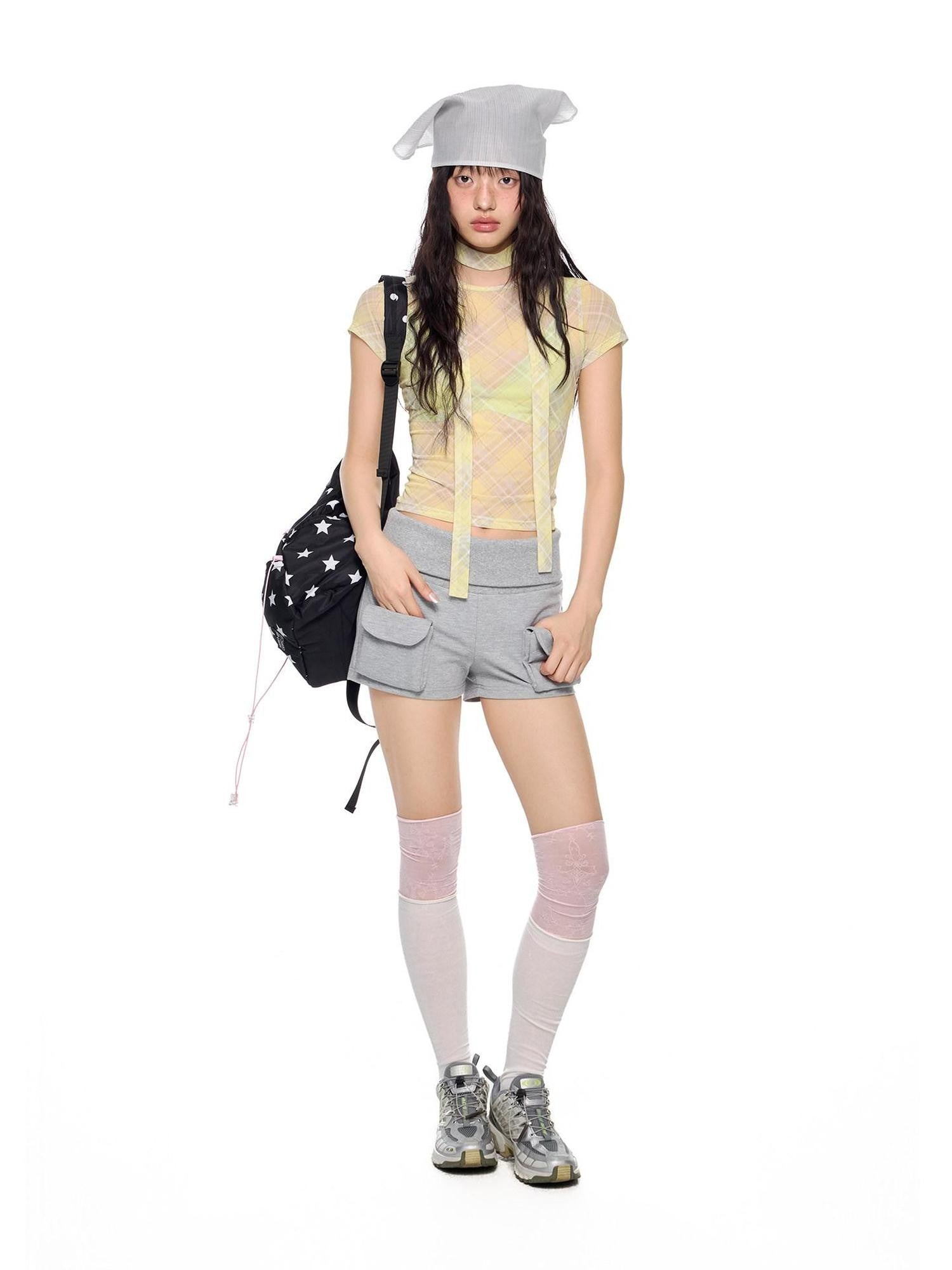 EZEK Heather Gray Pockets Low Rise Elastic Waist Slim Women's Cotton Athletic Shorts