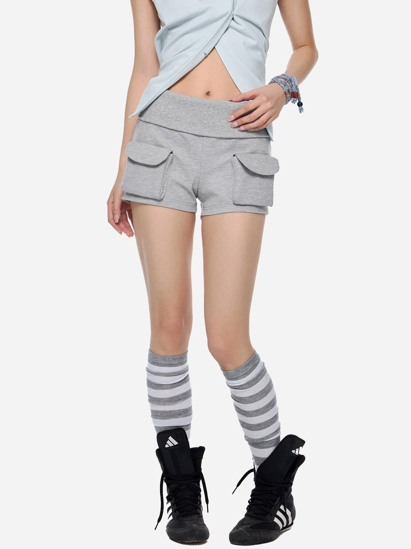 EZEK Heather Gray Pockets Low Rise Elastic Waist Slim Women's Cotton Athletic Shorts