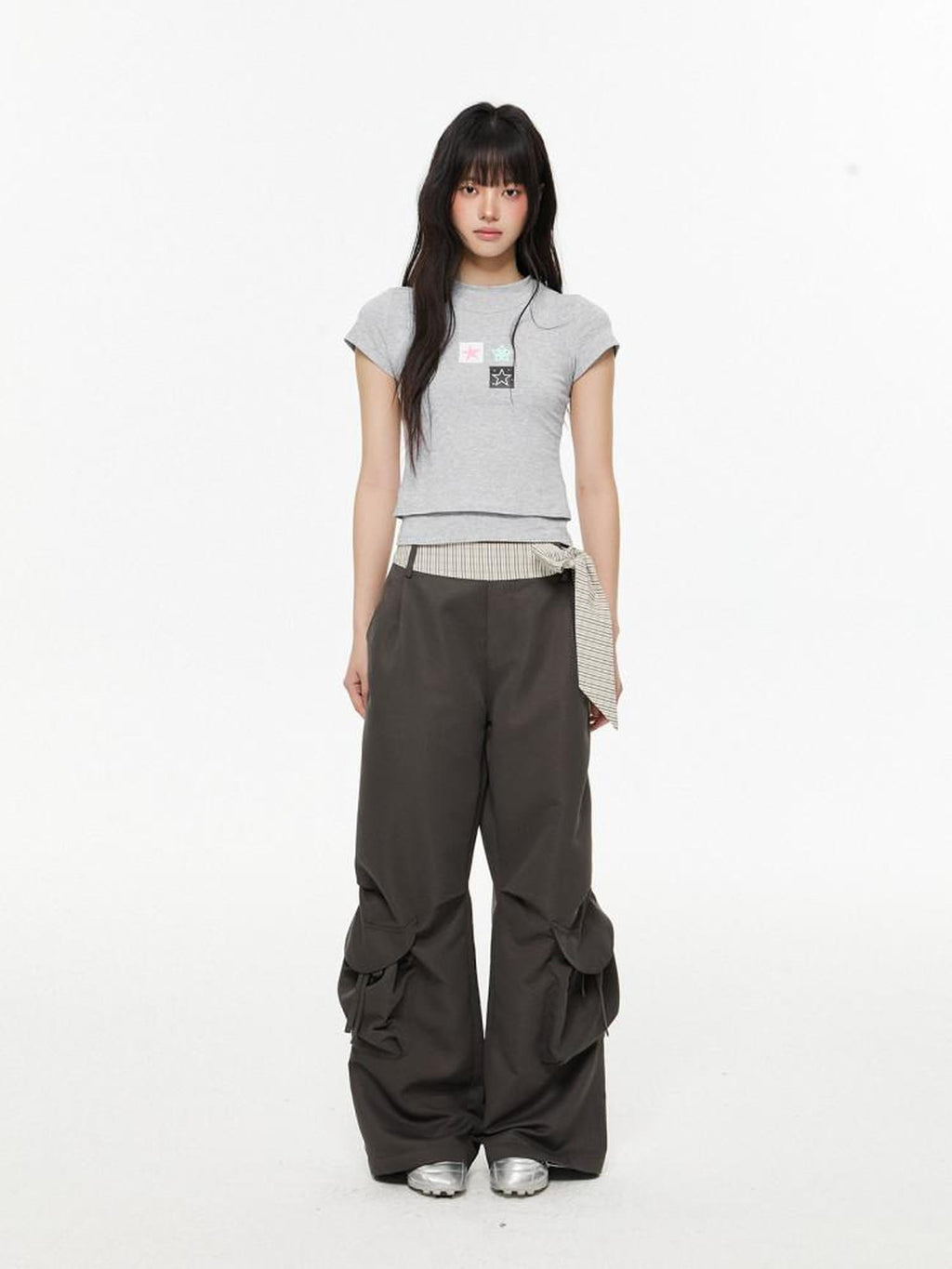 EZEK Heather Gray Slim Fit Letter Star Print Women's Cotton Short Sleeve T-shirts