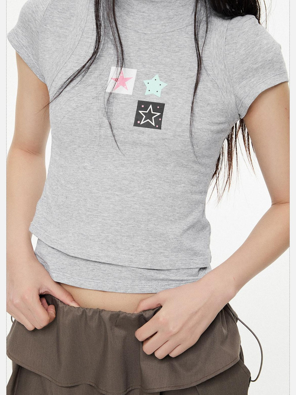 EZEK Heather Gray Slim Fit Letter Star Print Women's Cotton Short Sleeve T-shirts