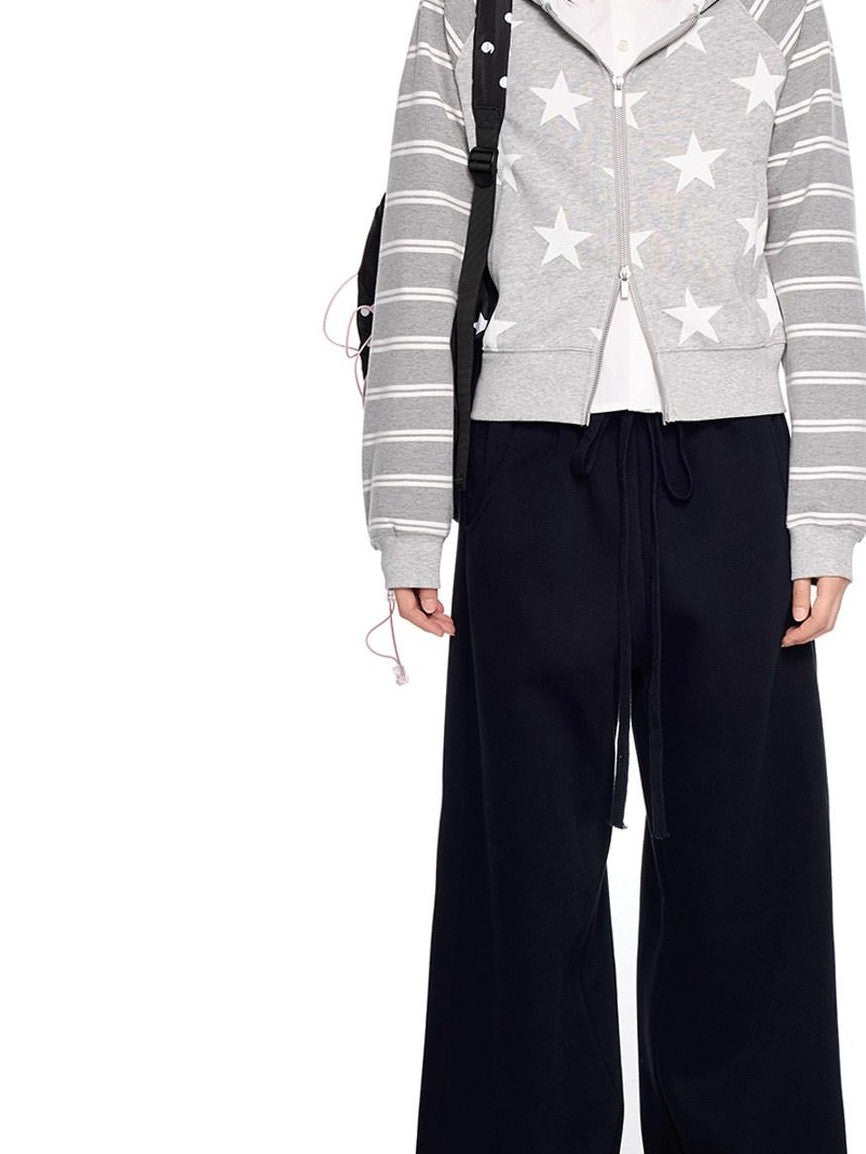 EZEK Heather Gray Star Print Striped Colorblock Women's Cotton Blend Zip-up Hoodies