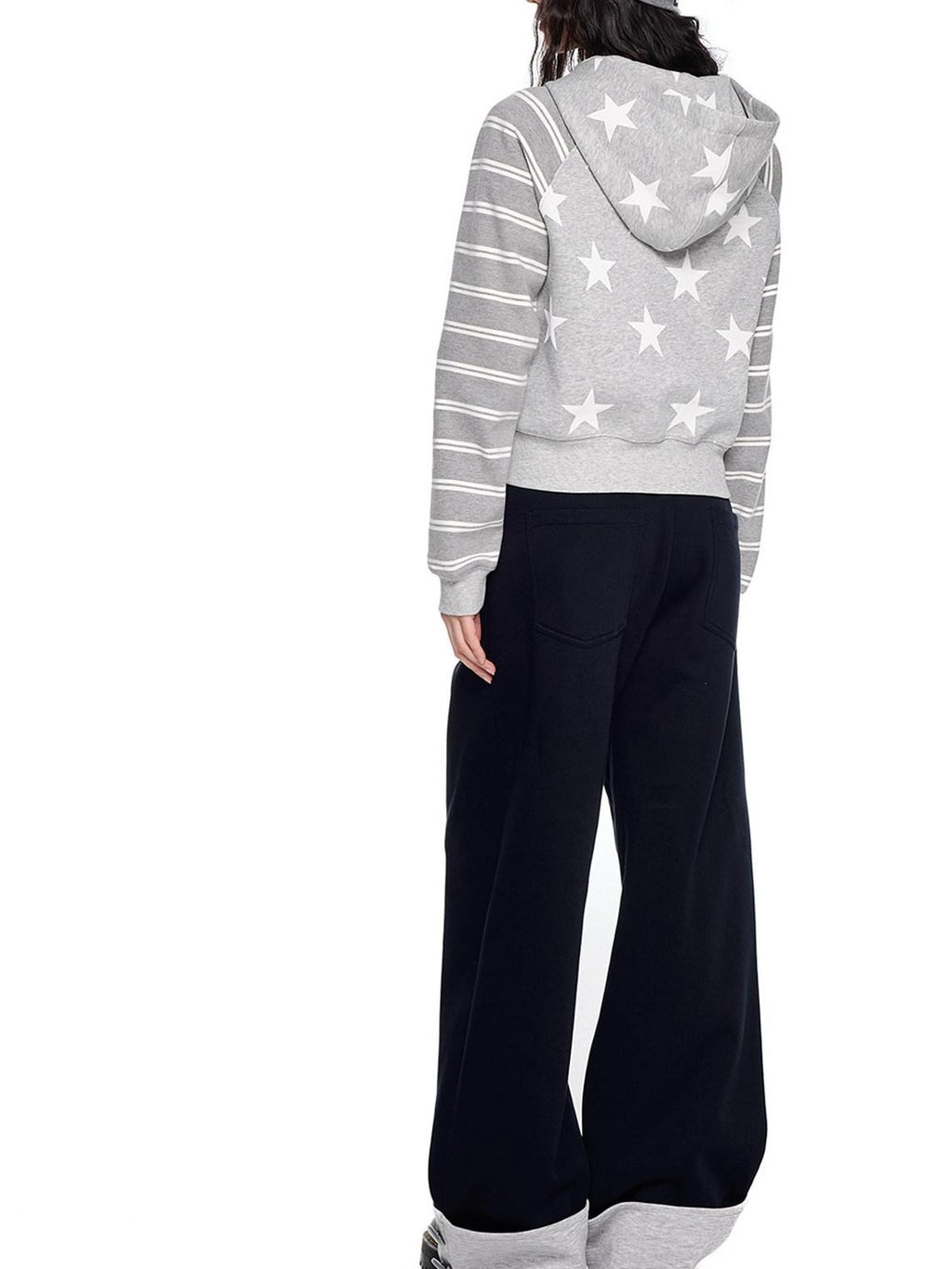 EZEK Heather Gray Star Print Striped Colorblock Women's Cotton Blend Zip-up Hoodies