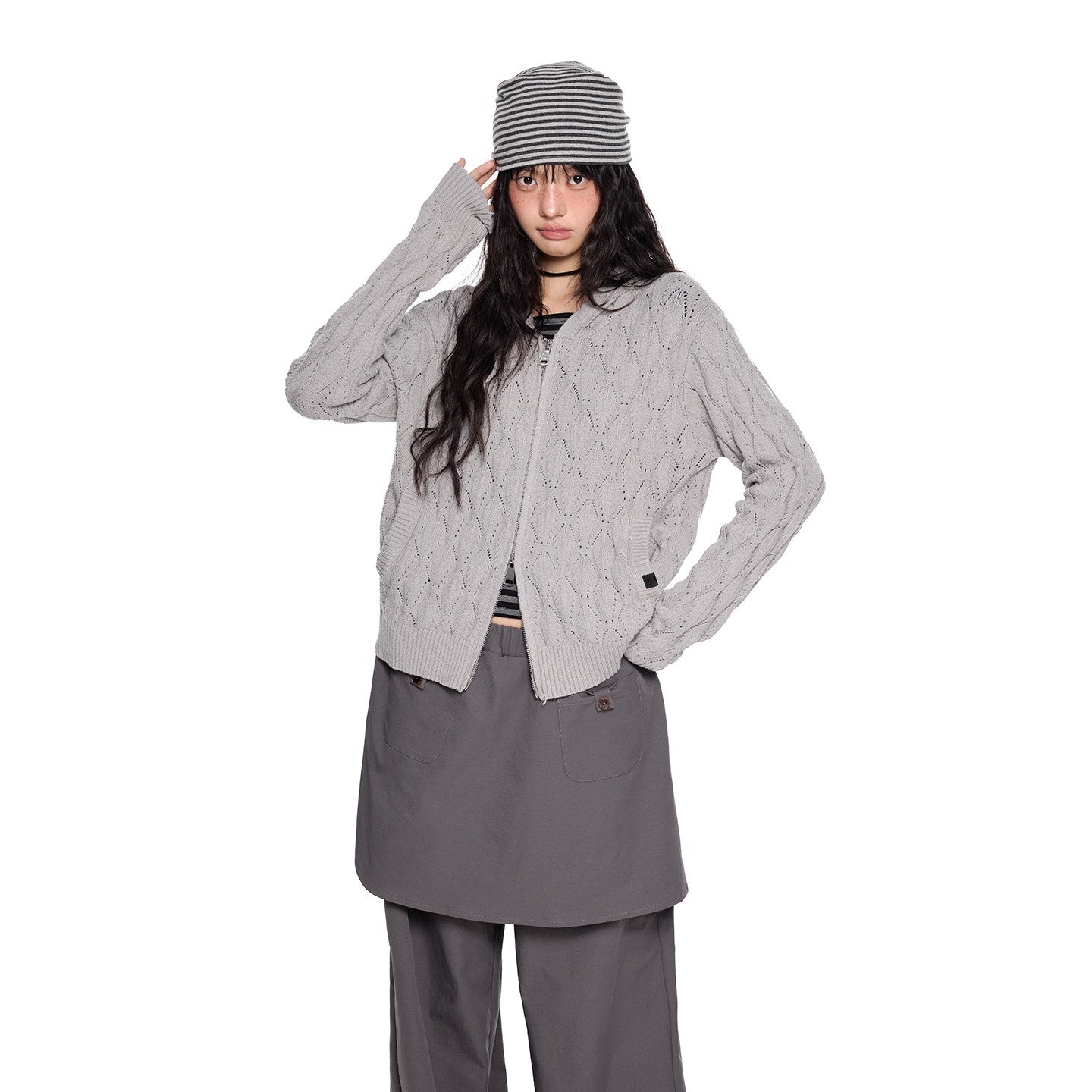 EZEK_Hooded_Diamond_Cable_Openwork_Knitted_Women's_Cotton_Blend_Cardigans_1054835079970_MISSTT