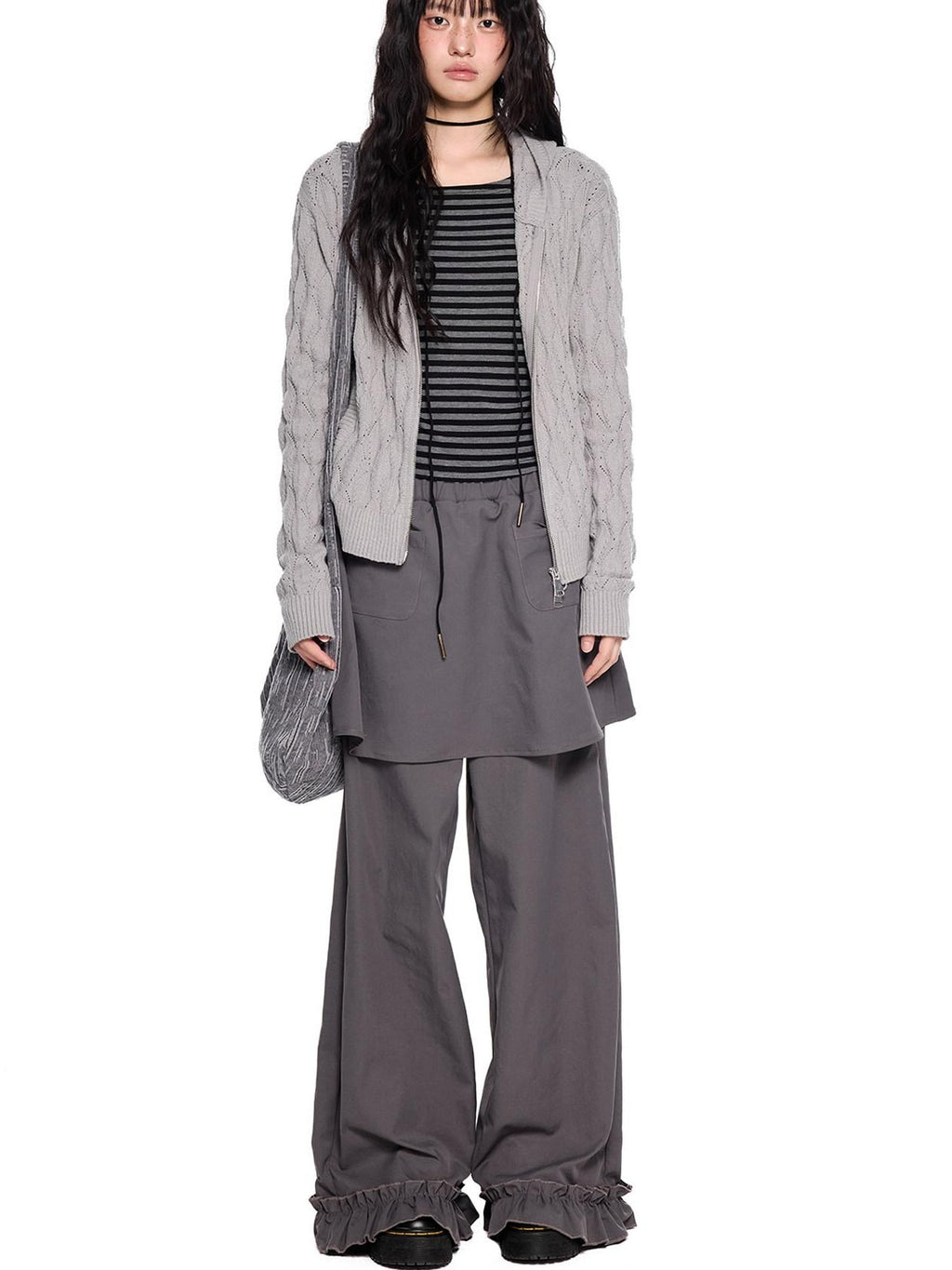 EZEK Hooded Diamond Cable Openwork Knitted Women's Cotton Blend Cardigans
