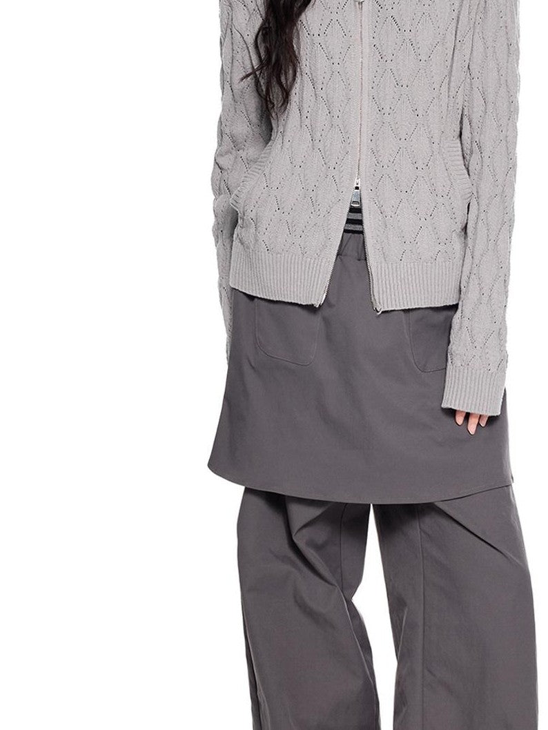 EZEK Hooded Diamond Cable Openwork Knitted Women's Cotton Blend Cardigans