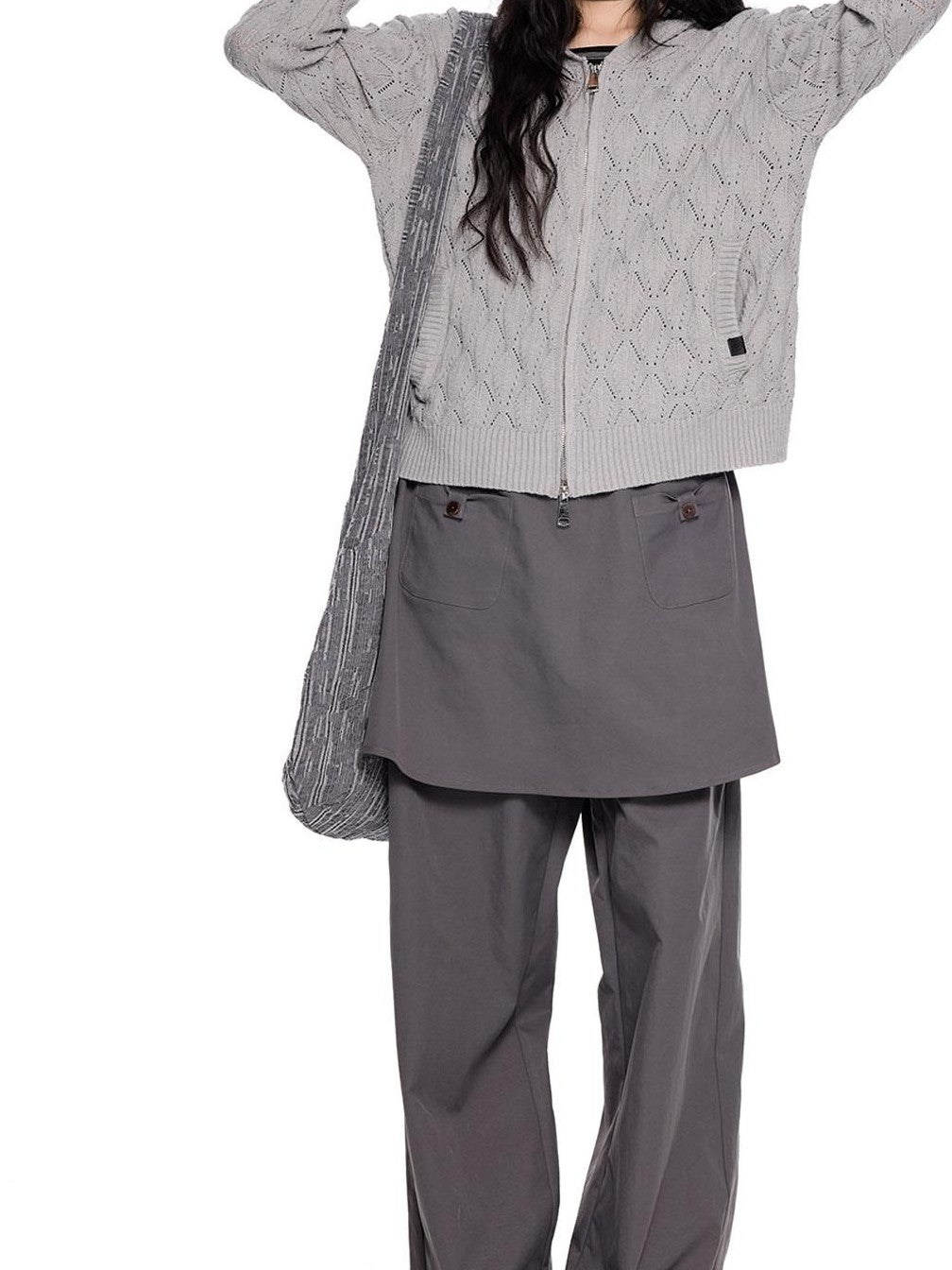 EZEK Hooded Diamond Cable Openwork Knitted Women's Cotton Blend Cardigans