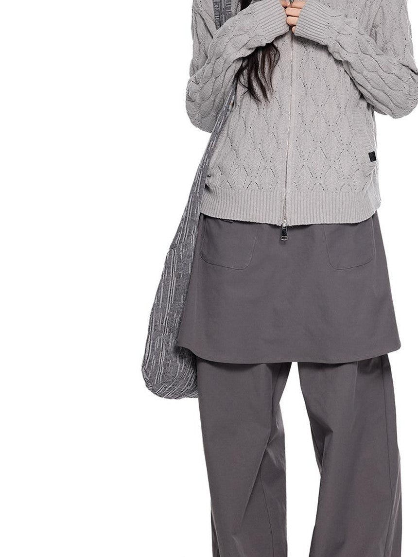 EZEK Hooded Diamond Cable Openwork Knitted Women's Cotton Blend Cardigans
