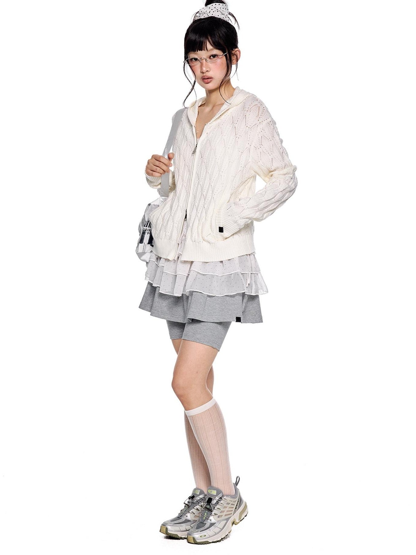 EZEK Hooded Diamond Cable Openwork Knitted Women's Cotton Blend Cardigans